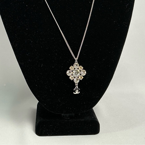 Chanel Strass CC Coco Mark Logo Dangle Pendant Necklace Silver - Picture 3 of 10